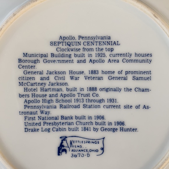 Apollo PA Septiquin Centennial Plate 1991 Vintage - Picture 3 of 8